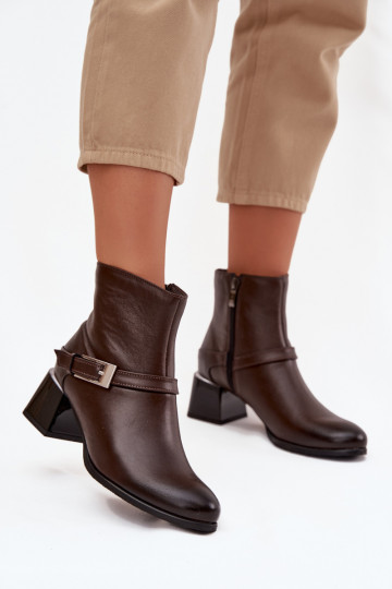 Botines de mujer de cuero con tacones y hebillas "Zazoo 60562" color chocolate 2