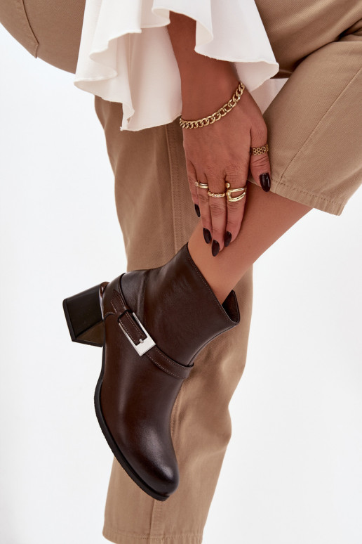 Piel Botas de mujer con tacones con hebillas Zazoo 60562 CzekoladoAe