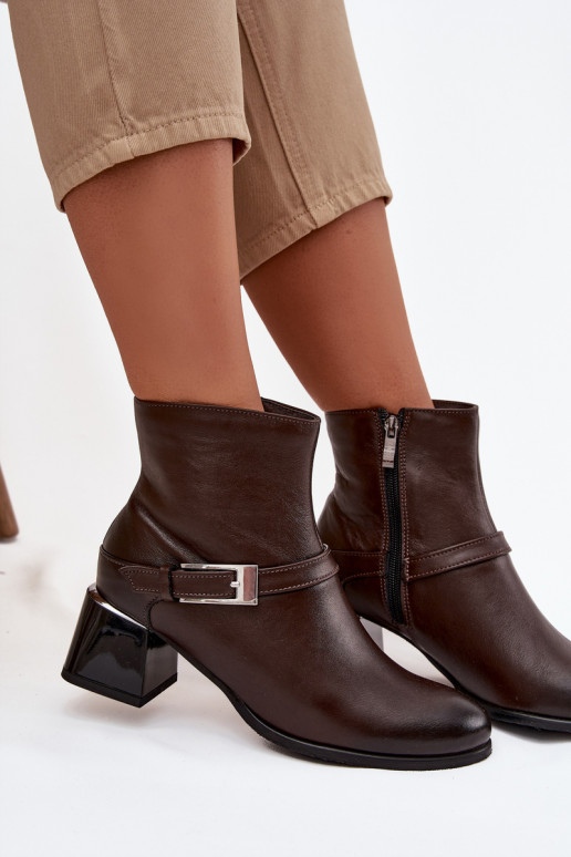 Piel Botas de mujer con tacones con hebillas Zazoo 60562 CzekoladoAe