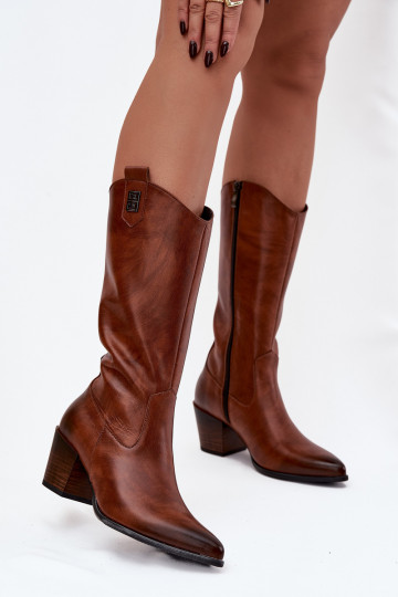 Botas altas de cuero estilo vaquero con tacones, cálidas, color marrón "Zazoo 70155" 2