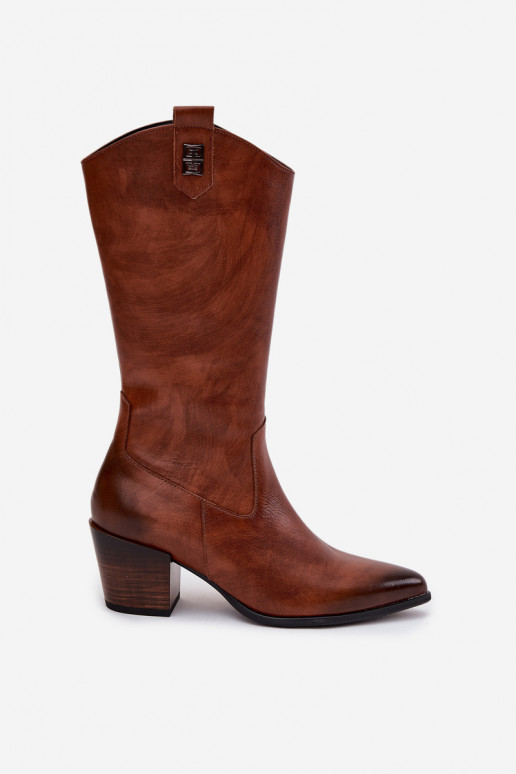 Piel botas estilo vaquero con tacones calentamiento Zazoo 70155 color marrón