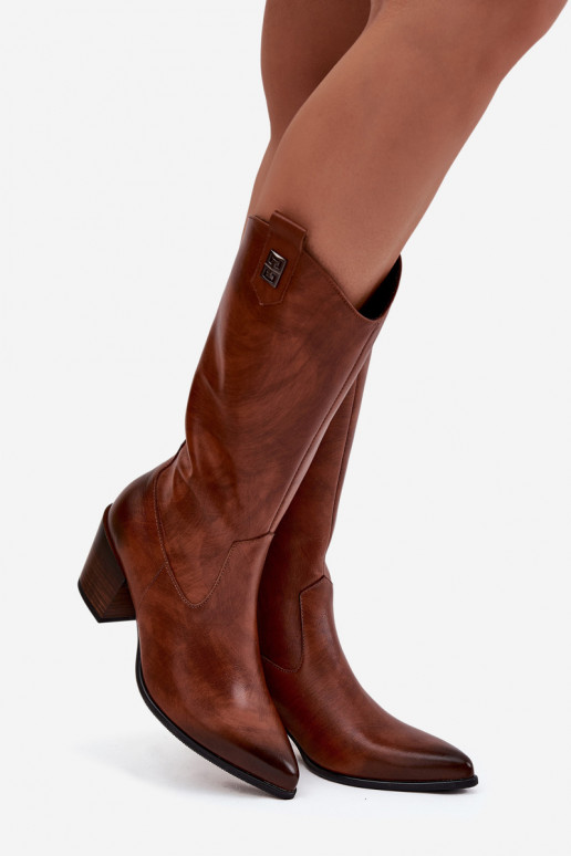 Piel botas estilo vaquero con tacones calentamiento Zazoo 70155 color marrón