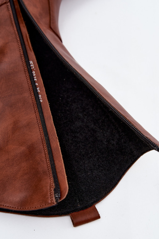 Piel botas estilo vaquero con tacones calentamiento Zazoo 70155 color marrón