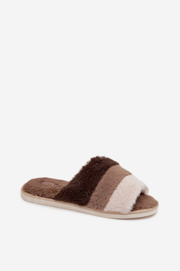 Zapatillas de casa de mujer de piel sintética con tiras color marrón "Tahlisse"
