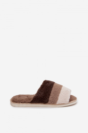 Zapatillas de casa de mujer de piel sintética con tiras color marrón "Tahlisse" 2
