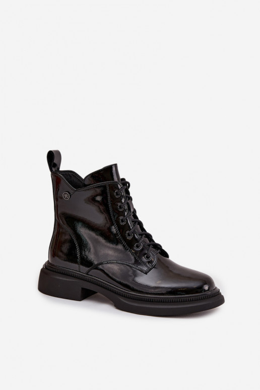 Piel con efecto barniz Botas calentamiento de color negro Gisella