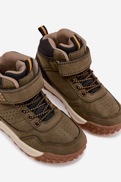 botas de montaña Infantil con sujetadores adhesivos de color caqui Pavisse