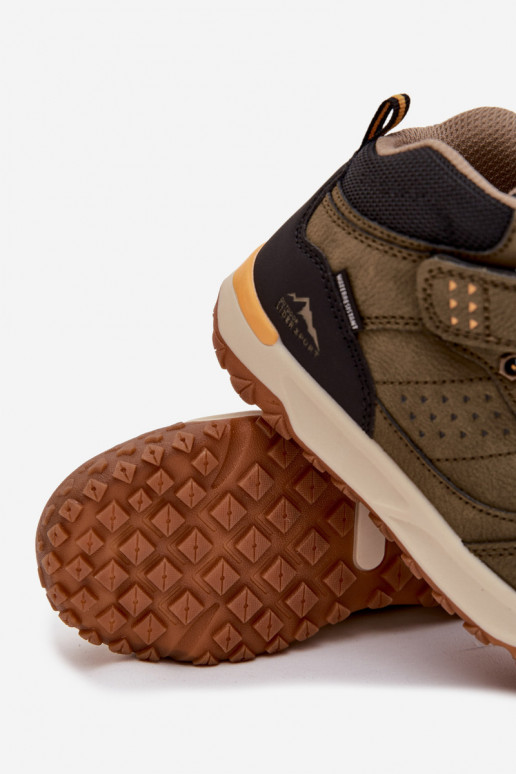 botas de montaña Infantil con sujetadores adhesivos de color caqui Pavisse
