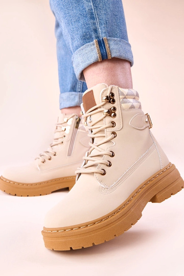 Botas traperas color arena y cálidas de cuero sintético mate Selio 2