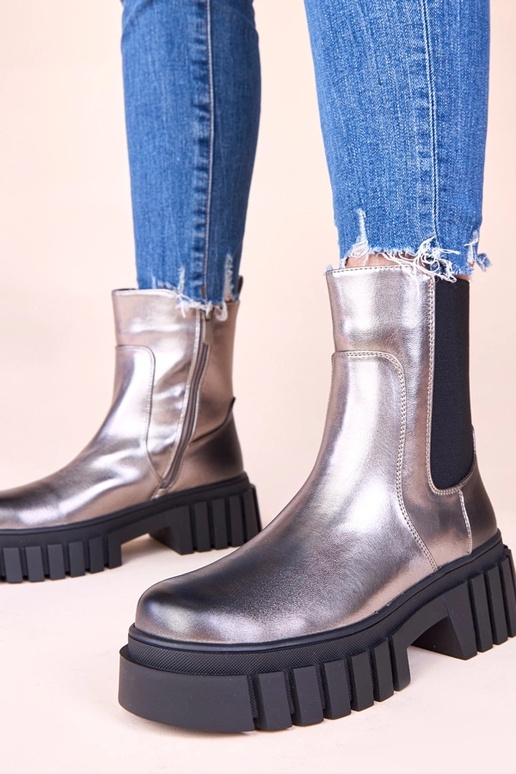 Botines plateados con plataforma y...