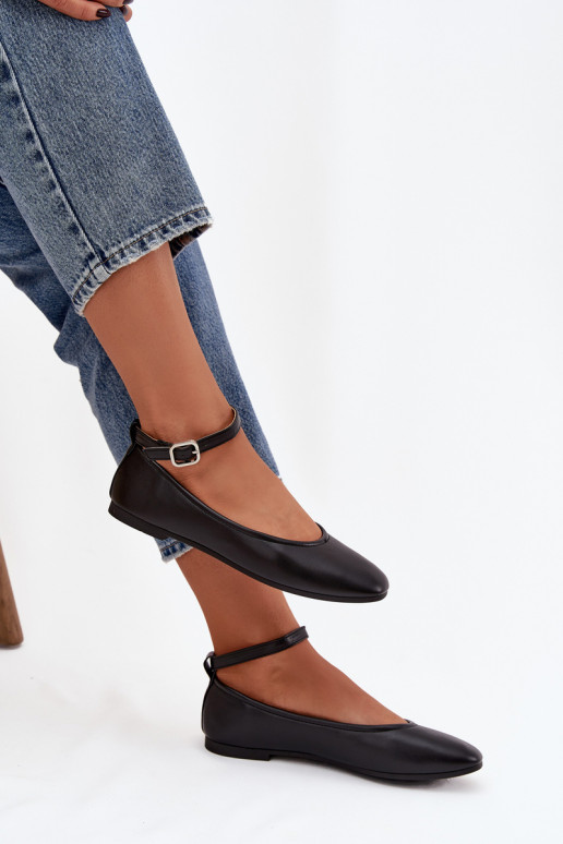 bailarinas Femenino con correas I con hebillas de color negro Janelor