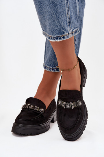 mocasines de mujer con ojos brillantes de gamuza ecológicaoAe de color negro Lavisse 2