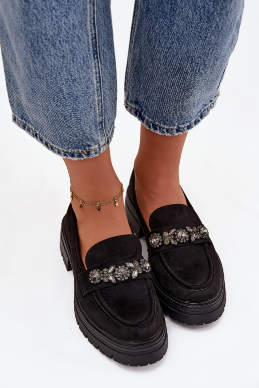 mocasines de mujer con ojos brillantes de gamuza ecológicaoAe de color negro Lavisse