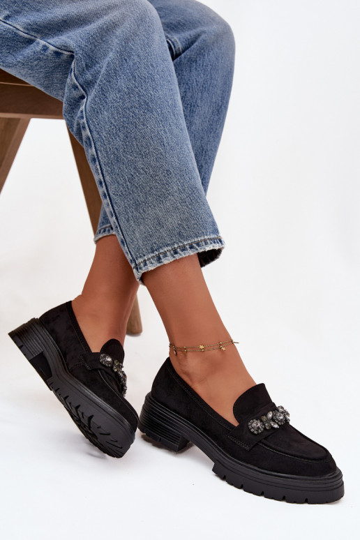 mocasines de mujer con ojos brillantes de gamuza ecológicaoAe de color negro Lavisse