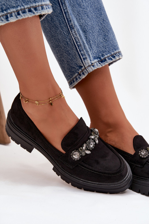 mocasines de mujer con ojos brillantes de gamuza ecológicaoAe de color negro Lavisse