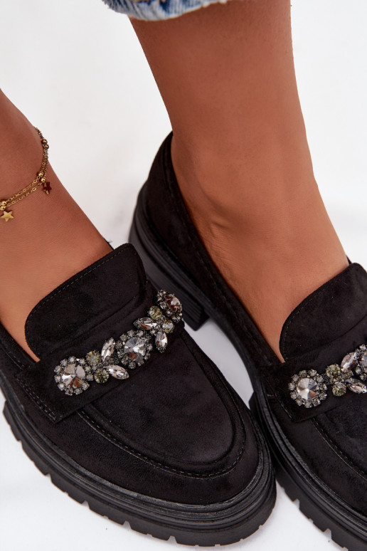 mocasines de mujer con ojos brillantes de gamuza ecológicaoAe de color negro Lavisse