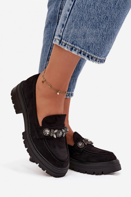 mocasines de mujer con ojos brillantes de gamuza ecológicaoAe de color negro Lavisse