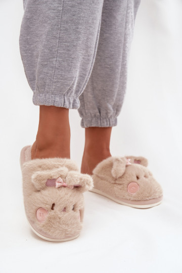 Chanclas de mujer con piel, orejitas y lazo color arena Corayne