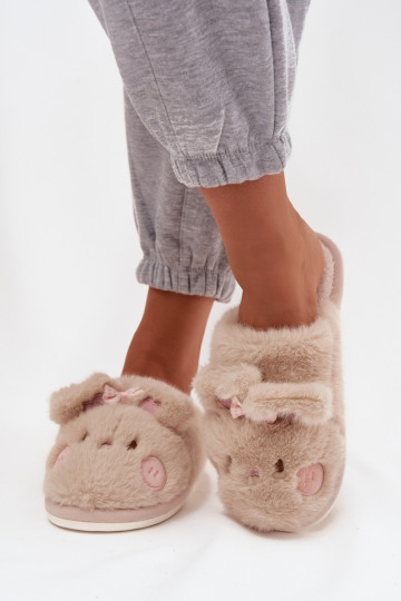 Chanclas de mujer con piel, orejitas y lazo color arena Corayne 2