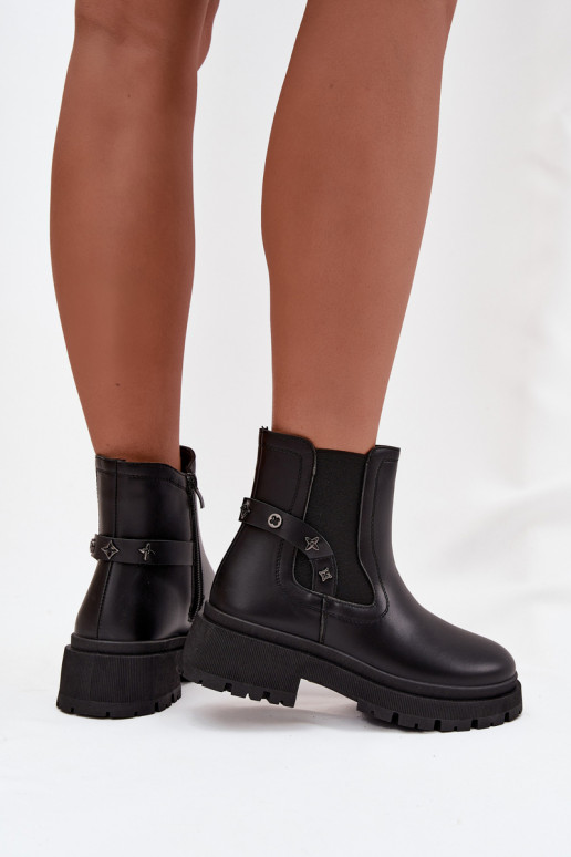 botas con estilo Al castillo Con decoracionesi Detalami calentamiento de color negro Verisse