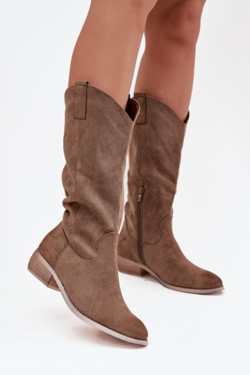 botas estilo vaquero En un tacón bajode gamuza ecológicau beige Cherrie