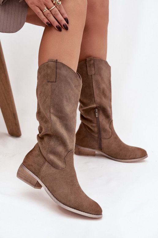 botas estilo vaquero En un tacón bajode gamuza ecológicau beige Cherrie
