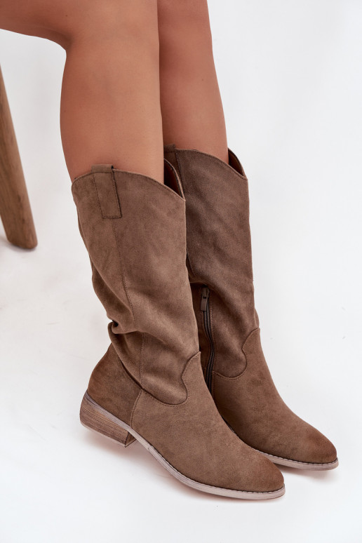botas estilo vaquero En un tacón bajode gamuza ecológicau beige Cherrie