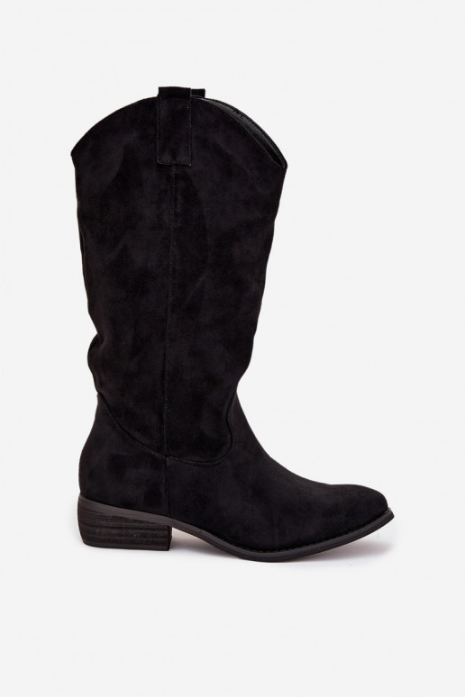 botas estilo vaquero En un tacón bajode gamuza ecológicau de color negro Cherrie