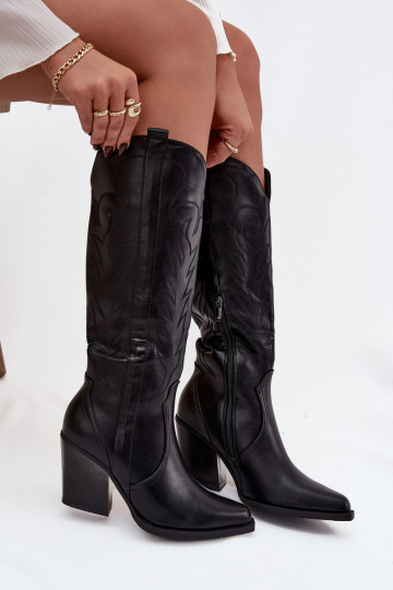 Botines con efecto charol, tacones y tiras color negro "Dorelia"