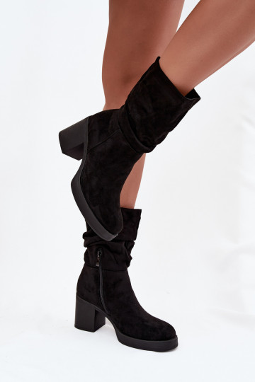 Botas de mujer Con volantes con tacones calentamiento de color negro Amoria