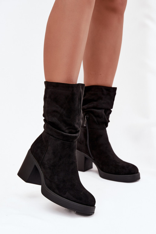 Botas de mujer Con volantes con tacones calentamiento de color negro Amoria