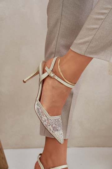 Decorado zapatos de tacón alto con el talón abierto color dorado Activadonadra 2