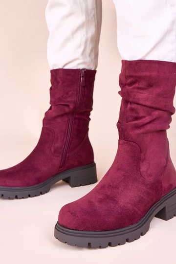 Botines color cereza con plataforma y pliegues Malha