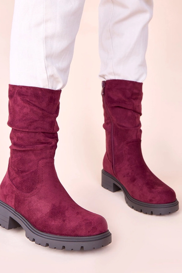 Botines color cereza con plataforma y pliegues Malha 2