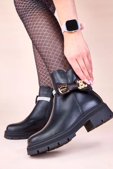 Botines negros decorados con circonitas y lazo con osito dorado Avala 2