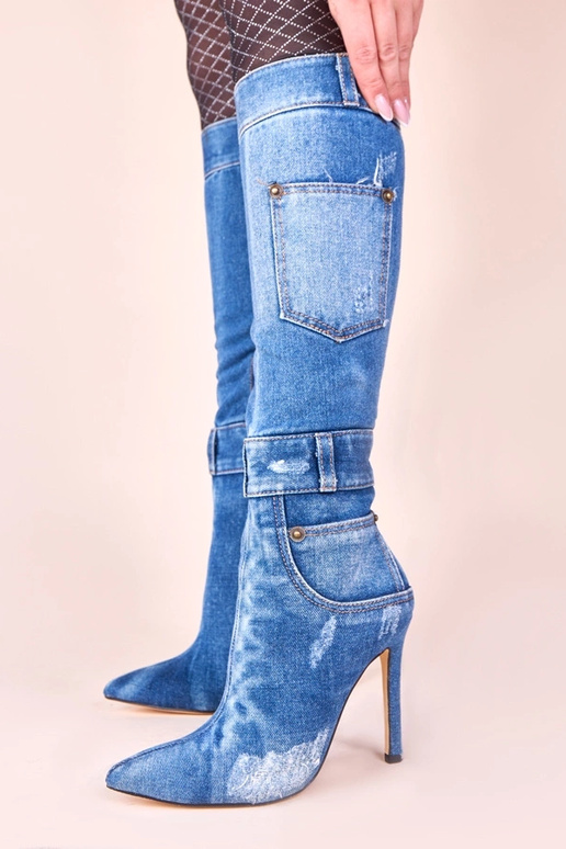Botas largas de mezclilla con tacón y...