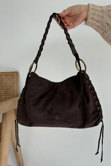 Bolso de ante sintético chocolate con cordones decorativos Janelis