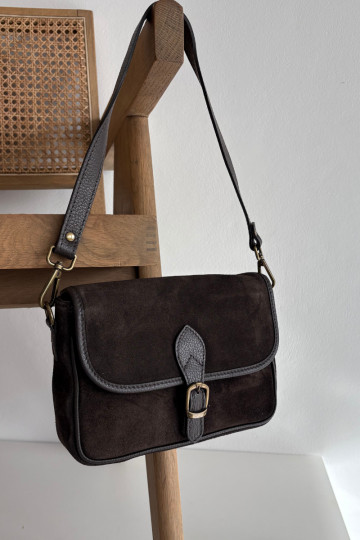 Bolso de mensajero de ante sintético color chocolate Norla