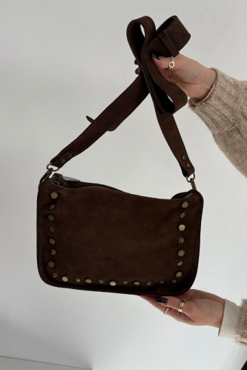 Skórzana de gamuzaoAa Tiene queno Zdobiona Con pedrería CzekoladoAa Savra 2