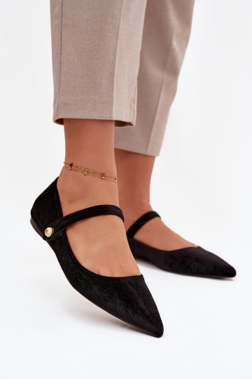 Zapatos tipo bailarina de terciopelo con tiras y detalles dorados, negros Gisanne 2