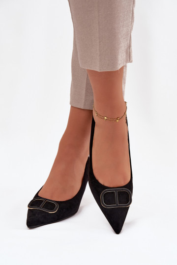 zapatos de tacón alto Femenino Con decoraciones Detalem de color negro Amelora 2