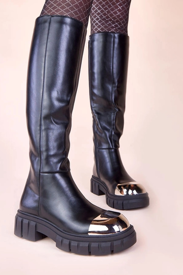 Botas largas negras con punta dorada Camila 2