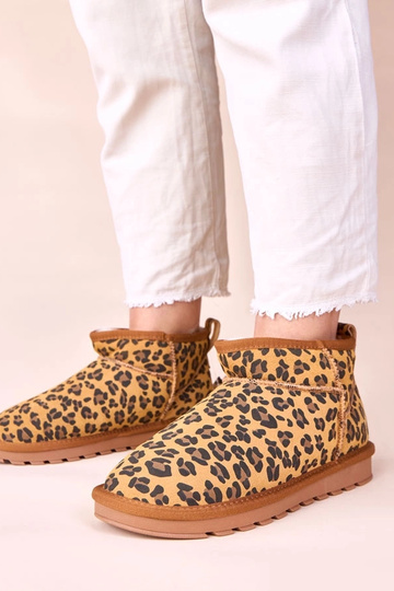 Botas de nieve de ante natural con estampado de leopardo, forradas de piel Matilda