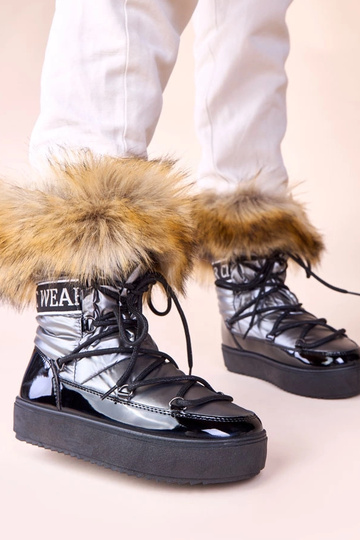Botas de nieve gris con cordones y piel Alison
