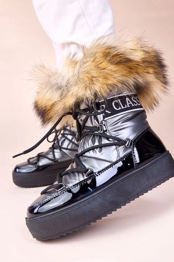 Botas de nieve gris con cordones y piel Alison 2