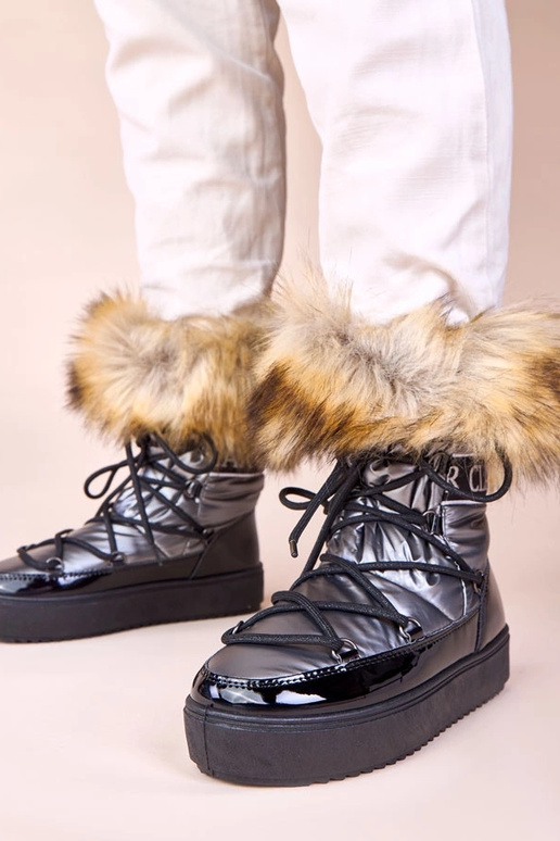 Botas de nieve gris con cordones y...