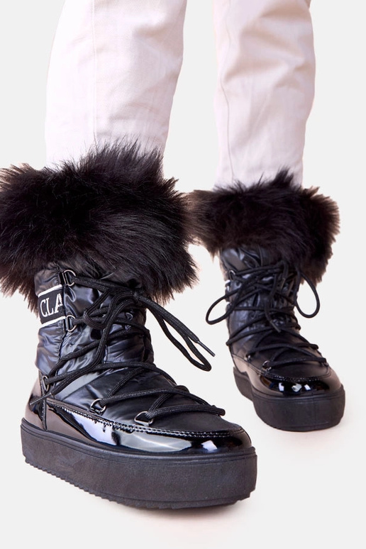 Botas de nieve negras con cordones y...