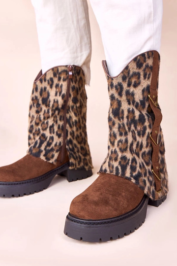 Botines marrones con caña enrollada de leopardo Kaylia