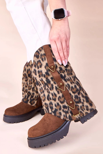 Botines marrones con caña enrollada de leopardo Kaylia 2