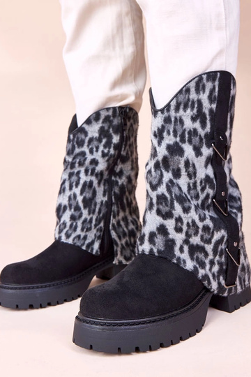 Botines negros con caña enrollada de leopardo Kaylia